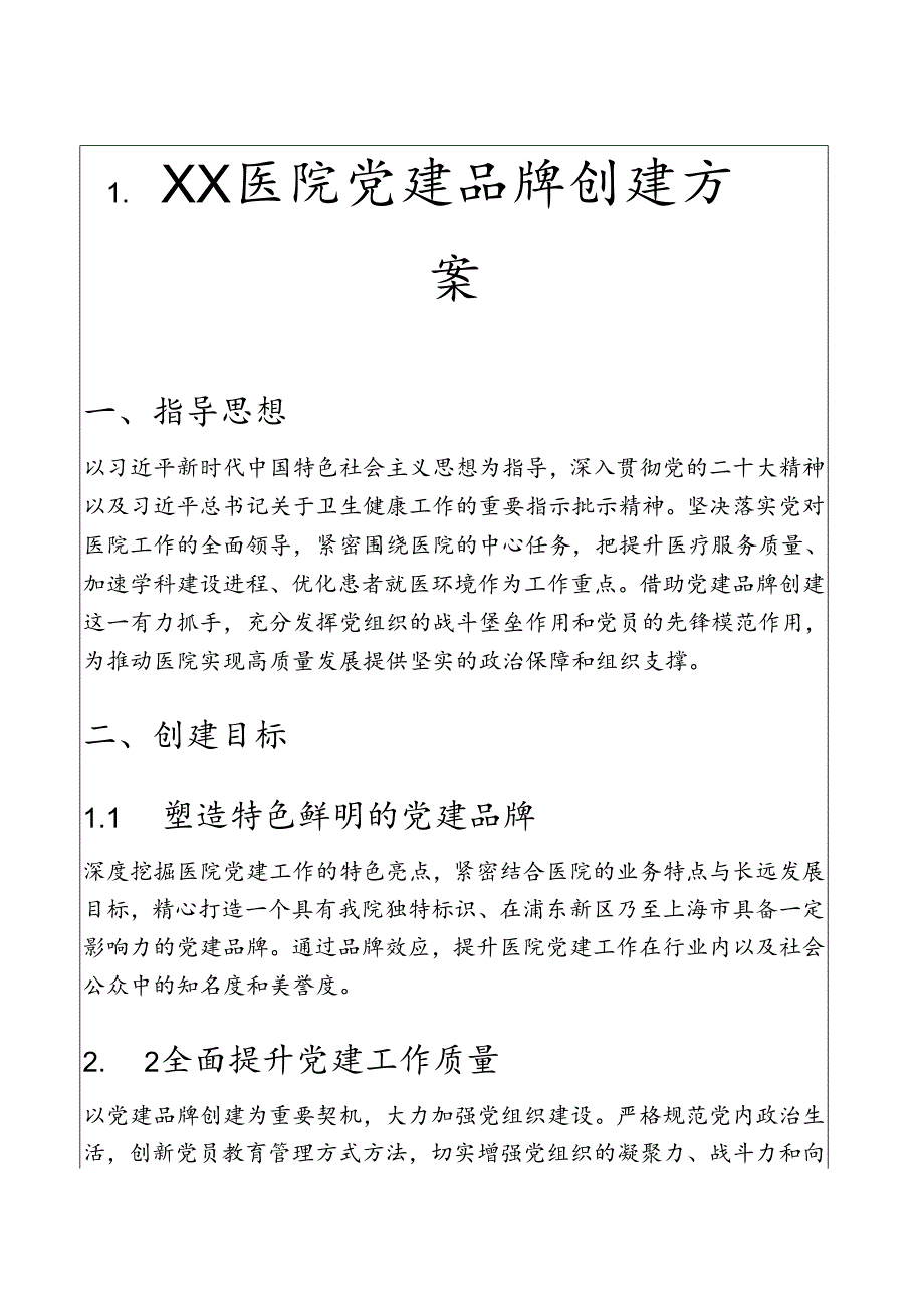 1.XX 医院党建品牌创建方案.docx_第1页