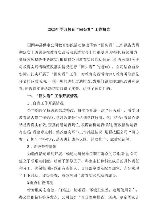2025年学习教育“回头看”工作报告精选（7篇）.docx