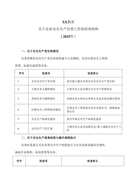 XX教育关于企业安全生产自查工作的培训材料（2025年）（2025年）.docx
