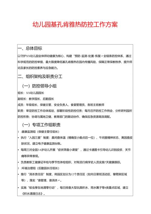 XX幼儿园基孔肯雅热防控工作方案 .docx