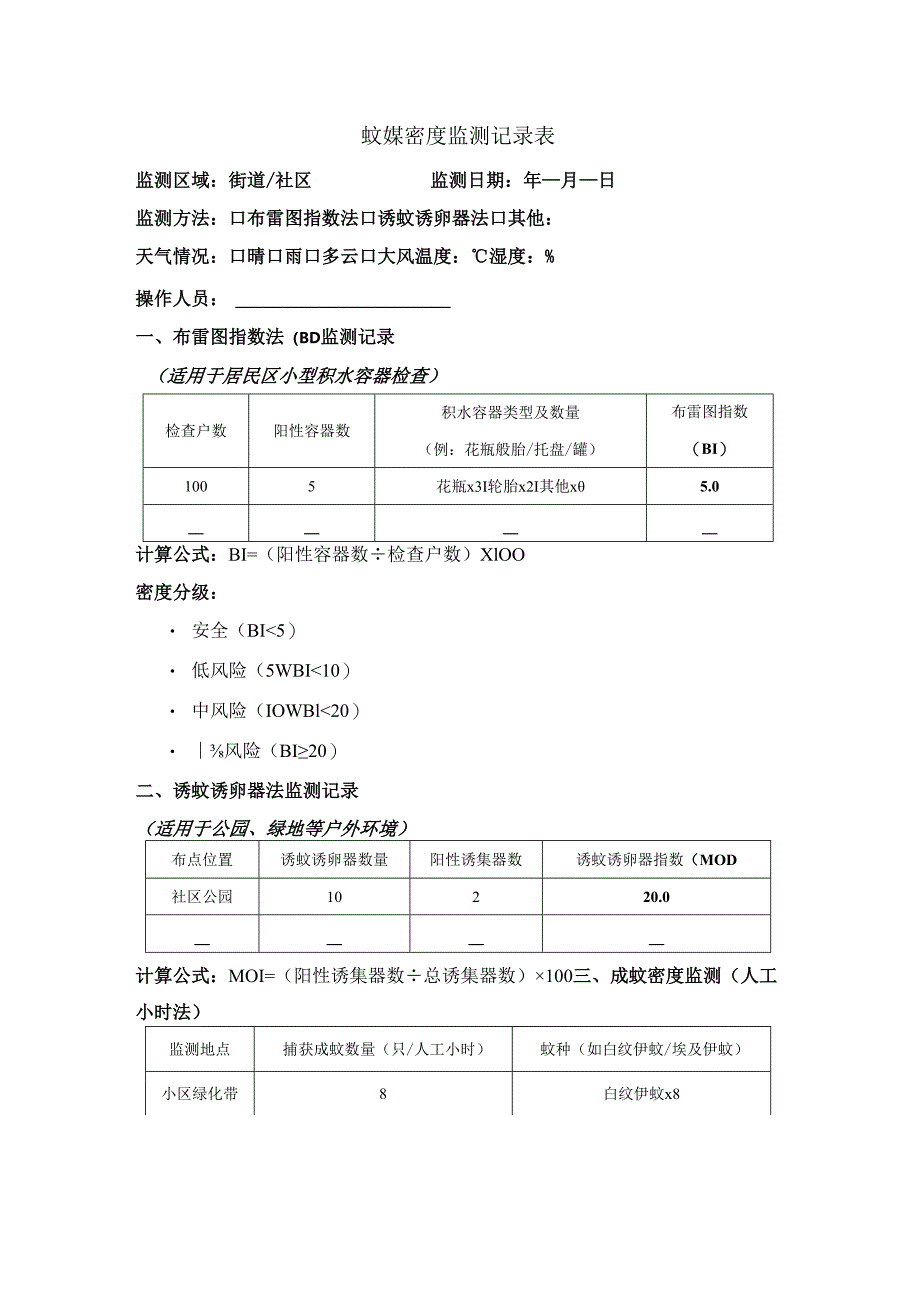 蚊媒密度监测记录表.docx_第1页