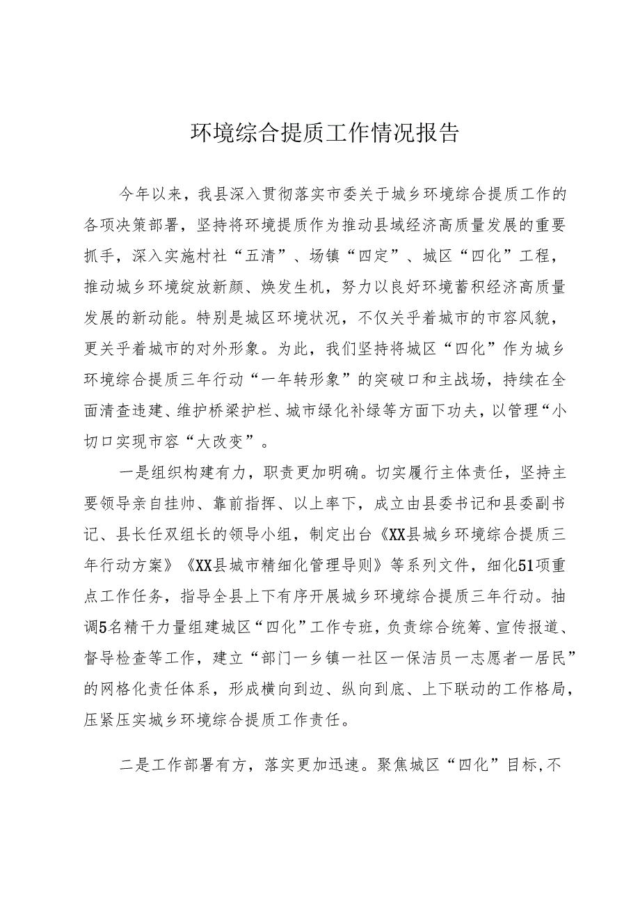 环境提质工作报告.docx_第1页