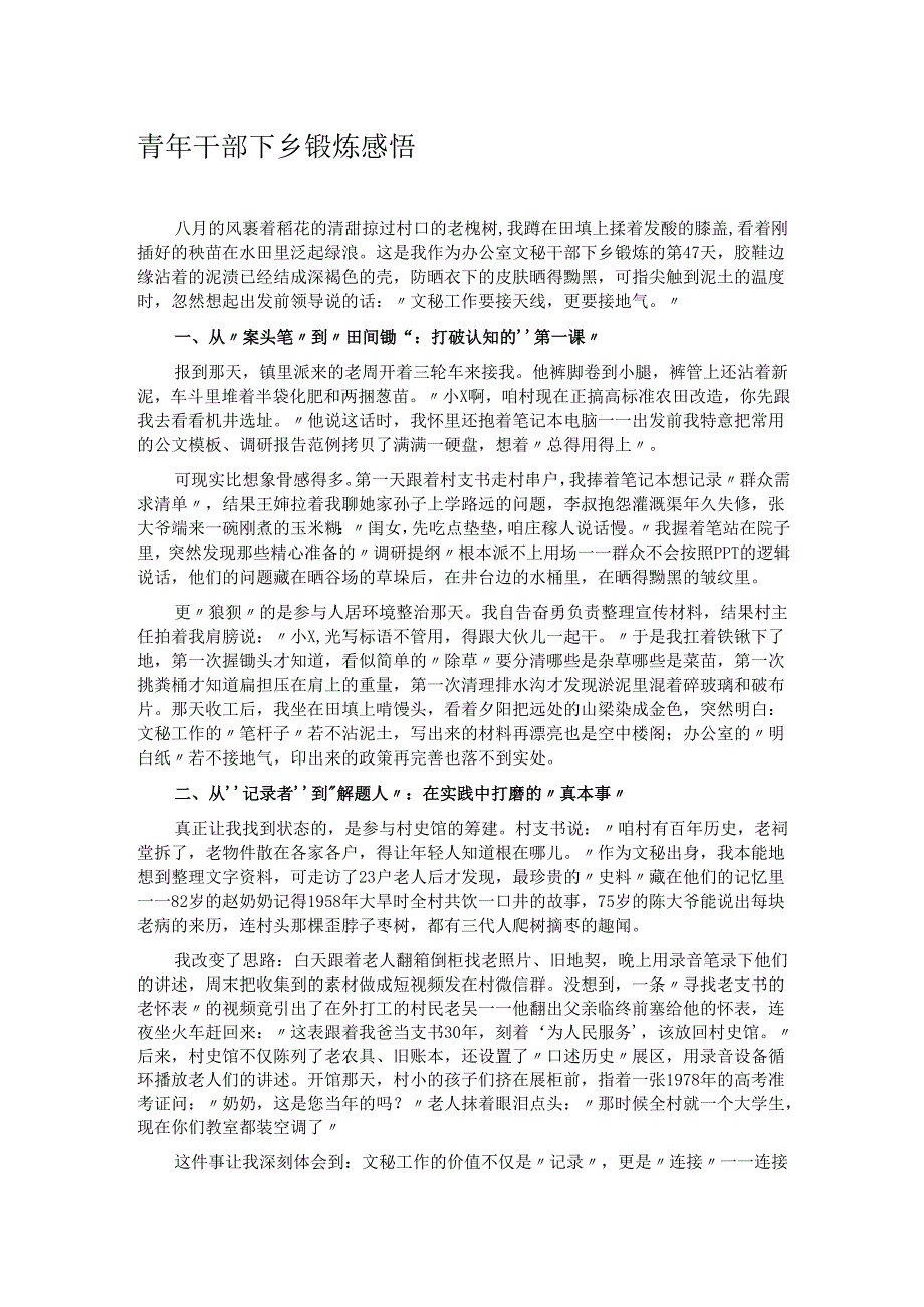 青年干部下乡锻炼感悟.docx_第1页