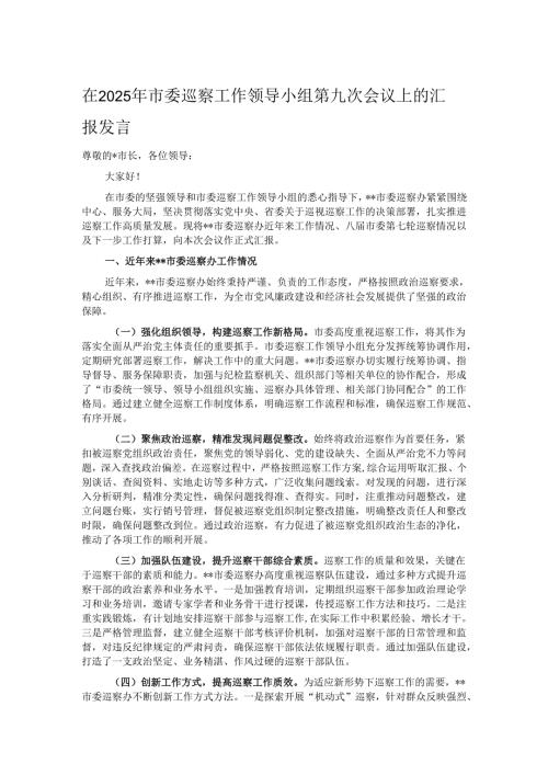 在2025年市委巡察工作领导小组第九次会议上的汇报发言.docx