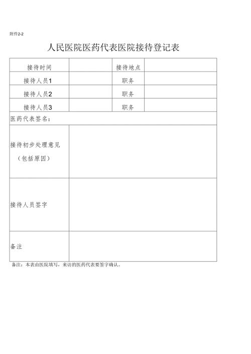 人民医院医药代表医院接待登记表.docx
