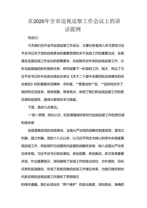 在2025年全市巡视巡察工作会议上的讲话提纲.docx