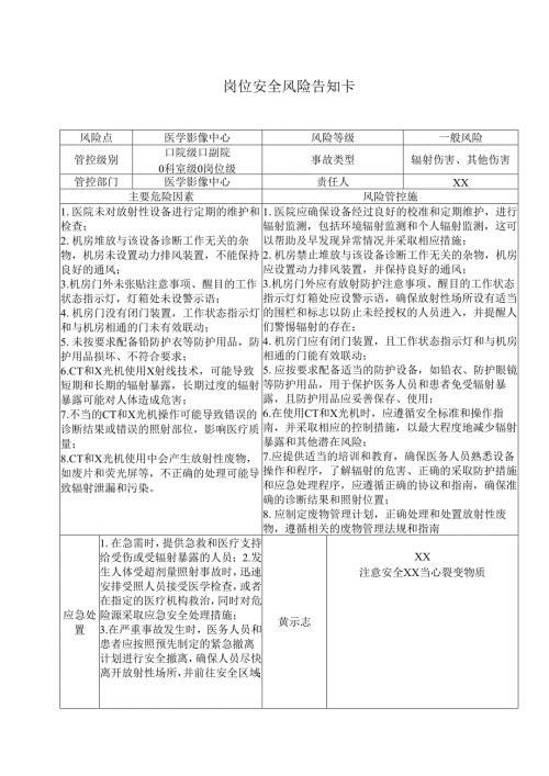 医学影像中心岗位安全风险告知卡（2025年XX市医院）.docx