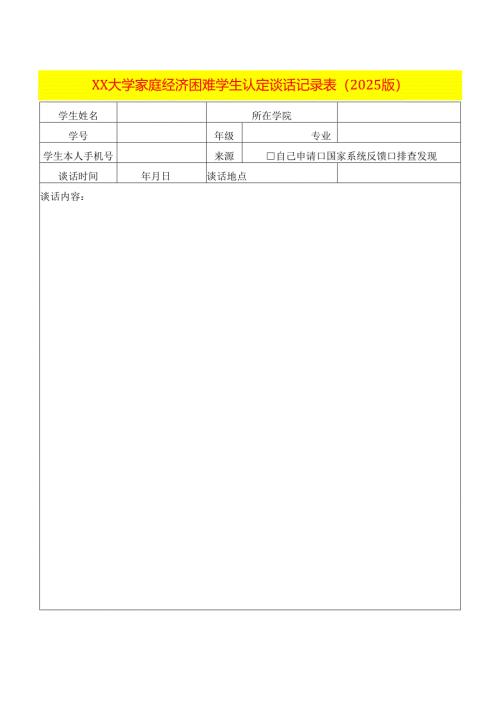某大学家庭经济困难学生认定谈话记录表模板.docx