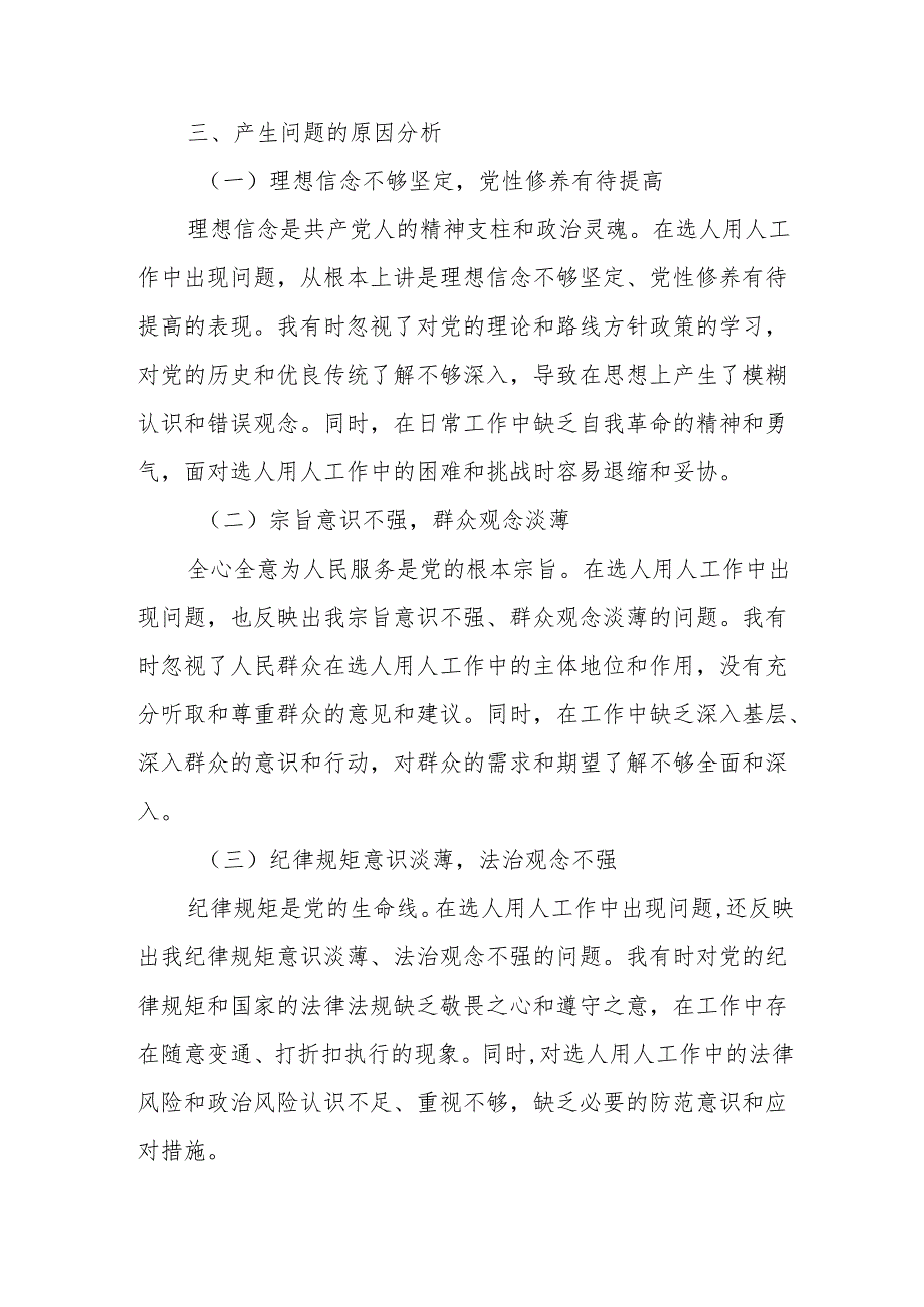 某县税务局党委委员、副局长选人用人专项整治党性分析材料.docx_第3页