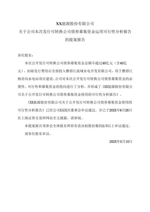 XX能源股份有限公司关于公司本次发行可转换公司债券募集资金运用可行性分析报告的提案报告（2025年）.docx