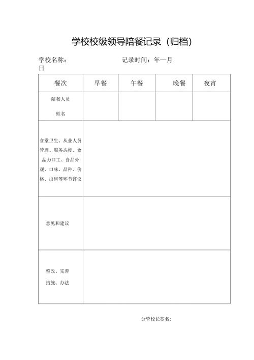 大中小学校食堂学校校级领导陪餐记录表格A4.docx