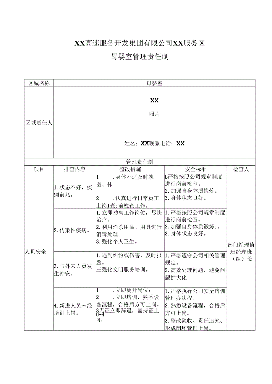 XX高速服务开发集团有限公司XX服务区母婴室管理责任制（2025年）.docx_第1页