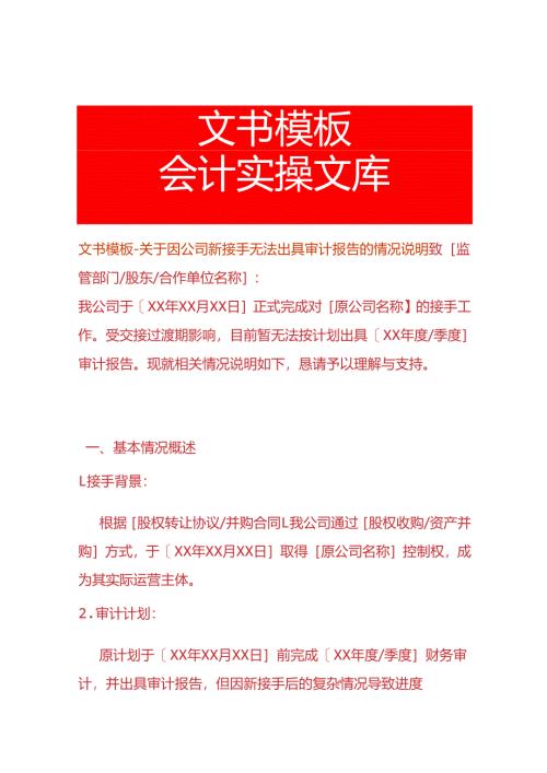 文书模板-因公司新接手无法出具审计报告的情况说明.docx