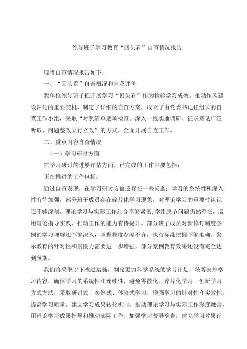 领导班子学习教育“回头看”自查情况报告5篇（精选版）.docx