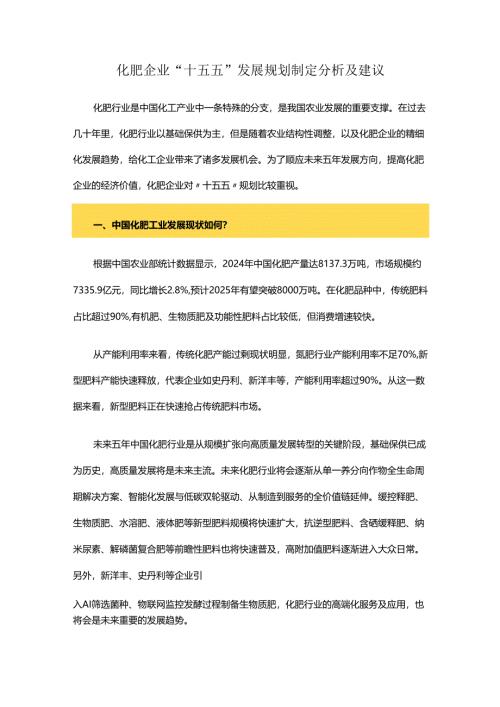 化肥企业 “十五五”发展规划制定分析及建议.docx