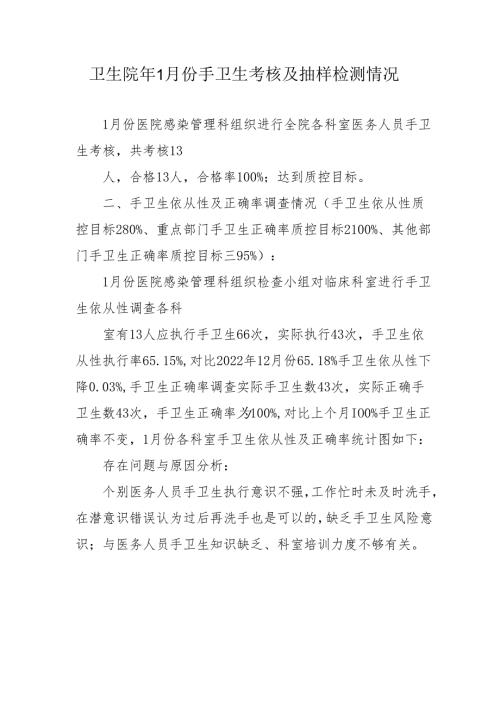 卫生院年1月份手卫生考核及抽样检测情况.docx