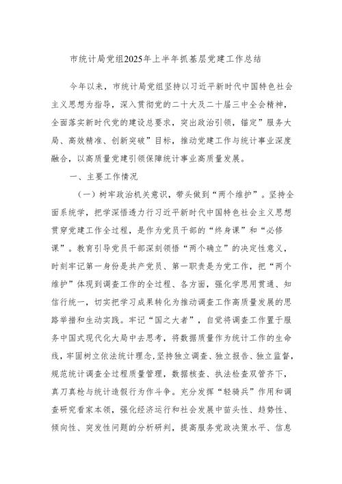 市统计局党组2025年上半年抓基层党建工作总结.docx