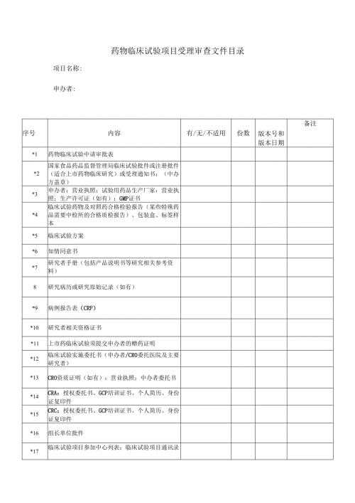 药物临床试验项目受理审查文件目录.docx