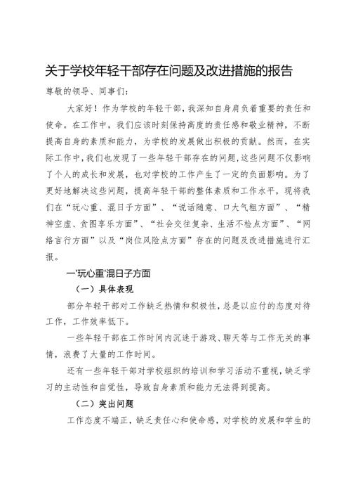 关于学校年轻干部存在问题及改进措施的报告（玩心重 混日子）.docx
