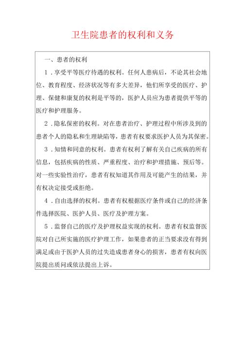 卫生院患者的权利和义务.docx