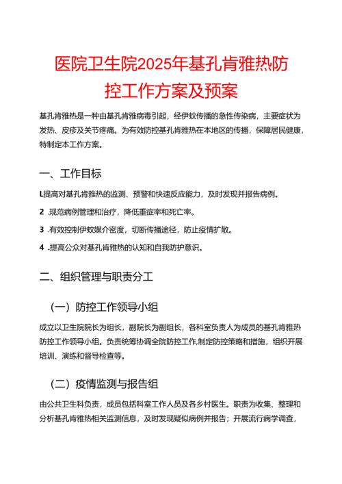 医院卫生院2025年基孔肯雅热防控工作方案及预案合集.docx
