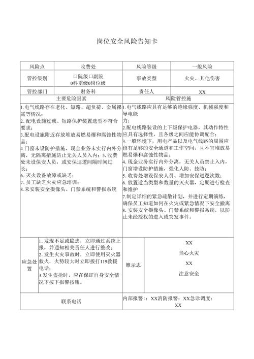 收费处岗位安全风险告知卡（2025年XX市医院）.docx