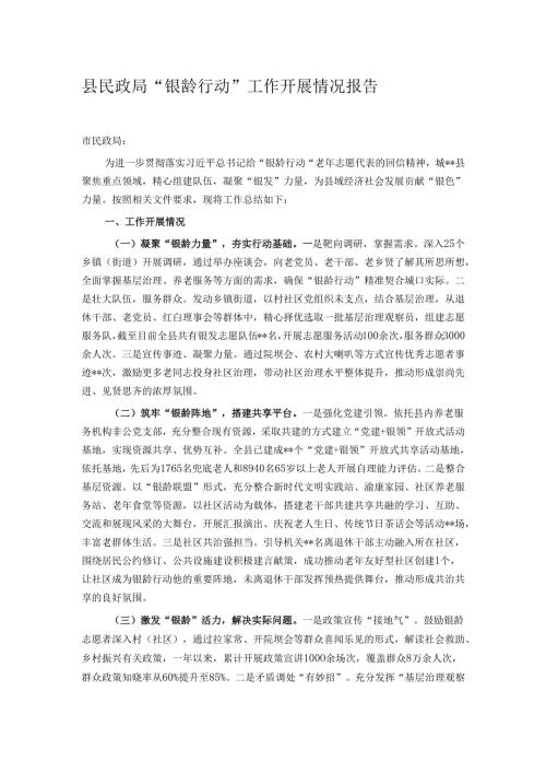 县民政局“银龄行动”工作开展情况报告.docx