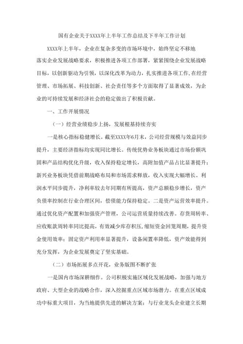 国有企业关于XXXX年上半年工作总结及下半年工作计划.docx