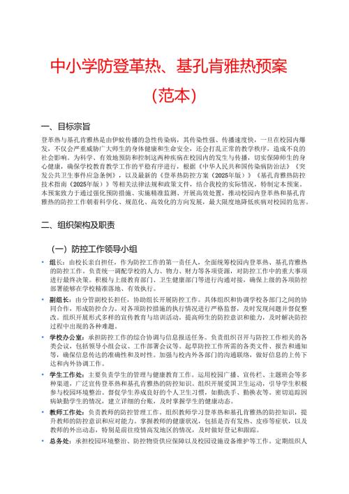 中小学防登革热、基孔肯雅热预案（范本）.docx
