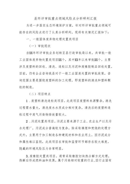 县环评审批重点领域风险点分析研判汇报.docx