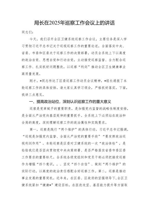 局长在2025年巡察工作会议上的讲话.docx