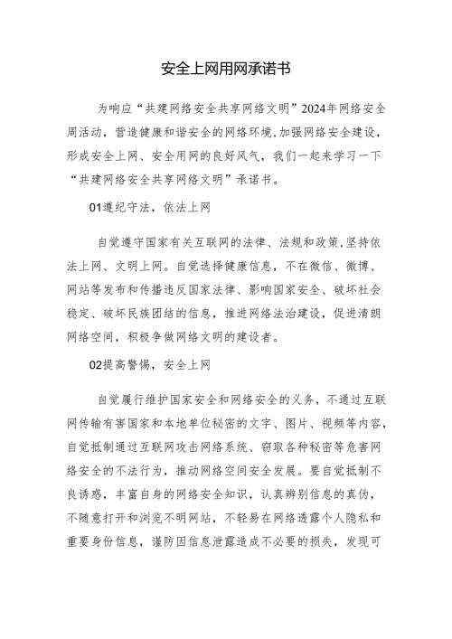 安全上网用网承诺书.docx