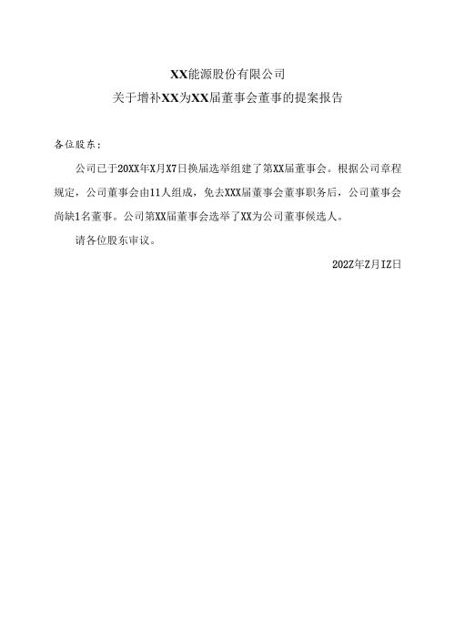 XX能源股份有限公司关于增补XX为XX届董事会董事的提案报告（2025年）.docx