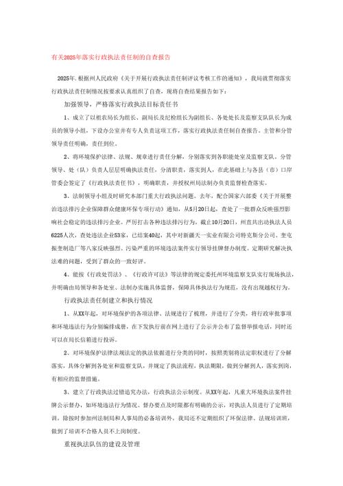 有关2025年落实行政执法责任制的自查报告.docx