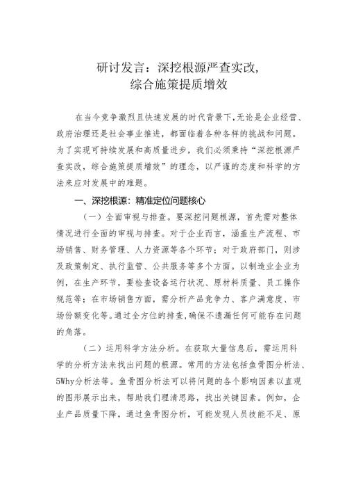 研讨发言：深挖根源严查实改综合施策提质增效.docx