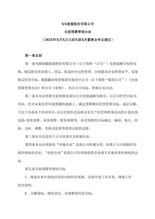 XX能源股份有限公司全面预算管理办法（2025年）.docx