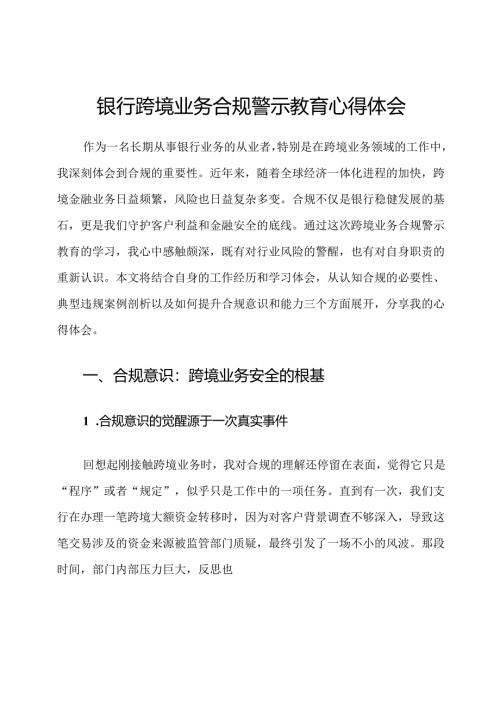 银行跨境业务合规警示教育心得体会.docx