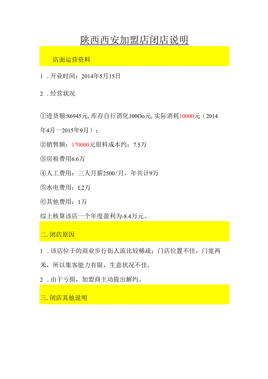 加盟店闭店说明（模板）.docx_第1页