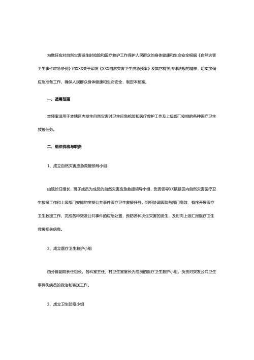 某某卫生院自然灾害卫生应急预案.docx