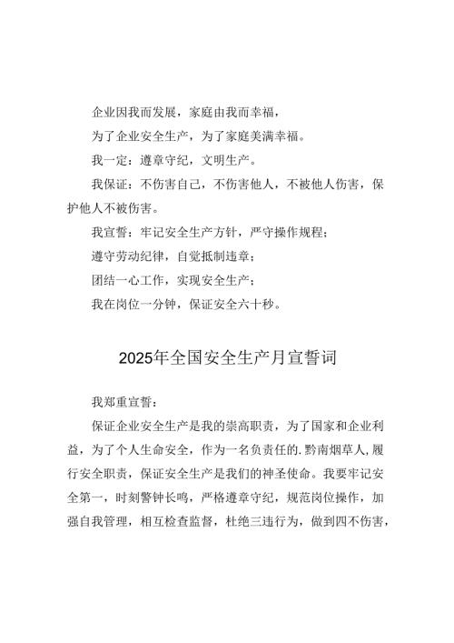 2025年全国《安全生产月》动员会宣誓词 （3份）.docx