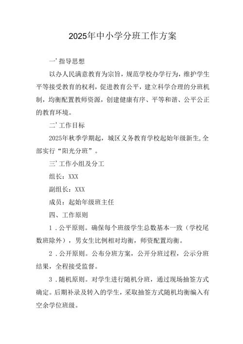2025年开展《中小学分班》工作实施方案.docx