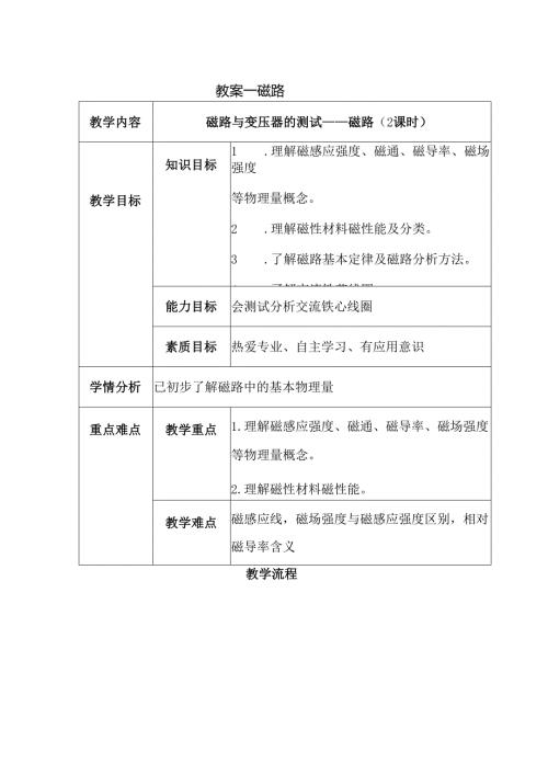 《电工技术》——教案项目四、磁路与变压器的测试.docx
