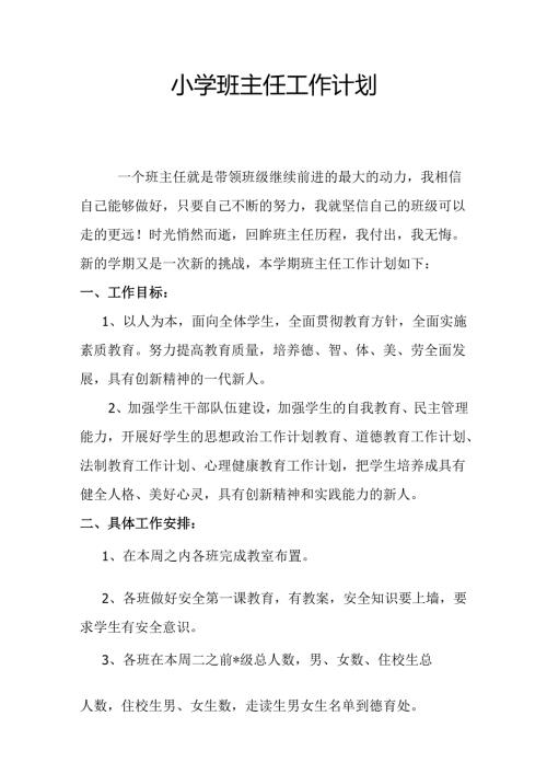 小学班主任工作计划.docx