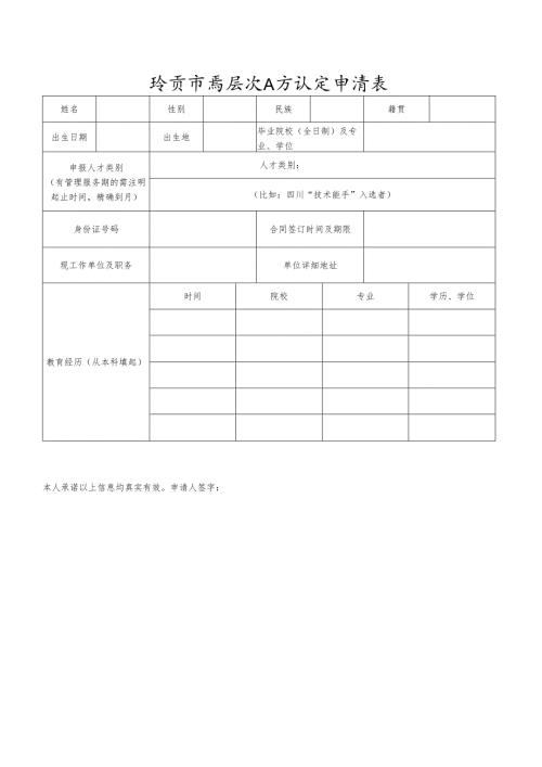 自贡市高层次人才认定申请表.docx