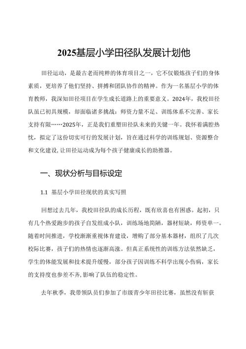 2025基层小学田径队发展计划他.docx