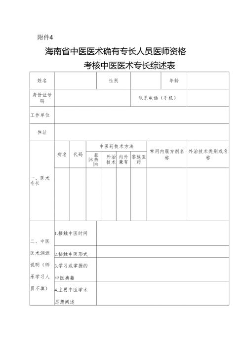 海南省中医医术确有专长人员医师资格考核中医医术专长综述表.docx