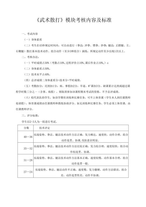 《武术散打》模块考核内容及标准.docx