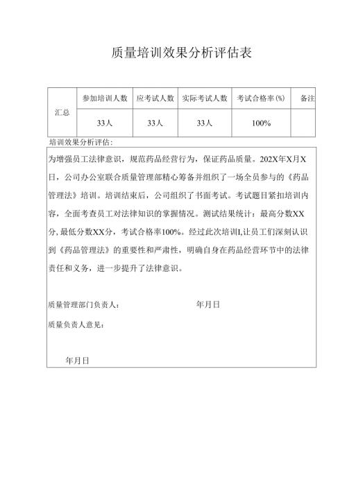 质量培训效果分析评估表.docx