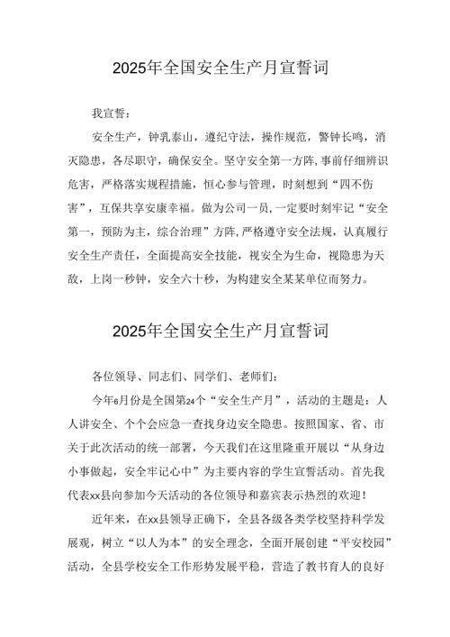 2025年全国《安全生产月》个人宣誓词 （3份）.docx