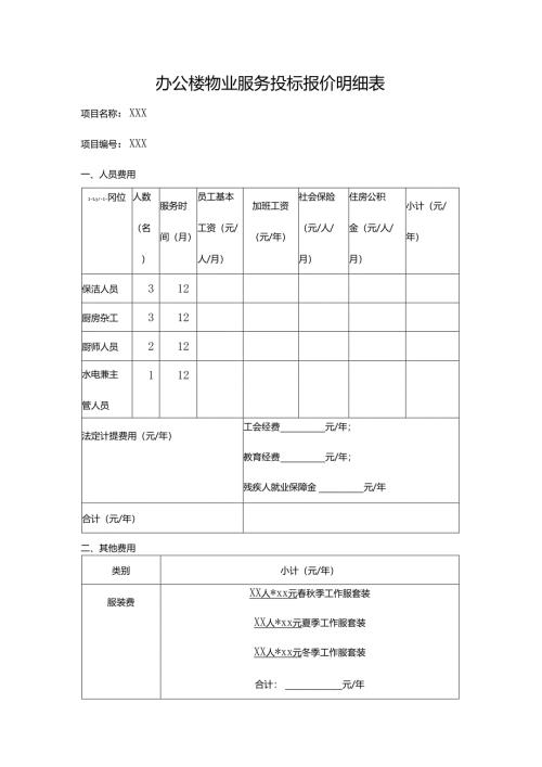 办公楼物业服务投标报价明细表.docx